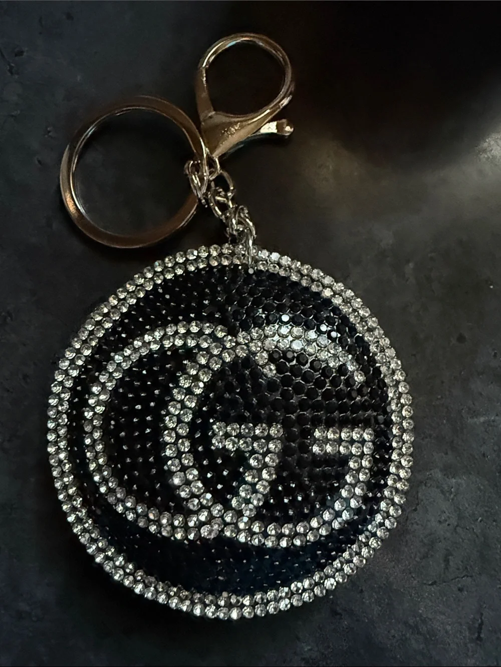Black Crystal Round Key & Card Holder Charm